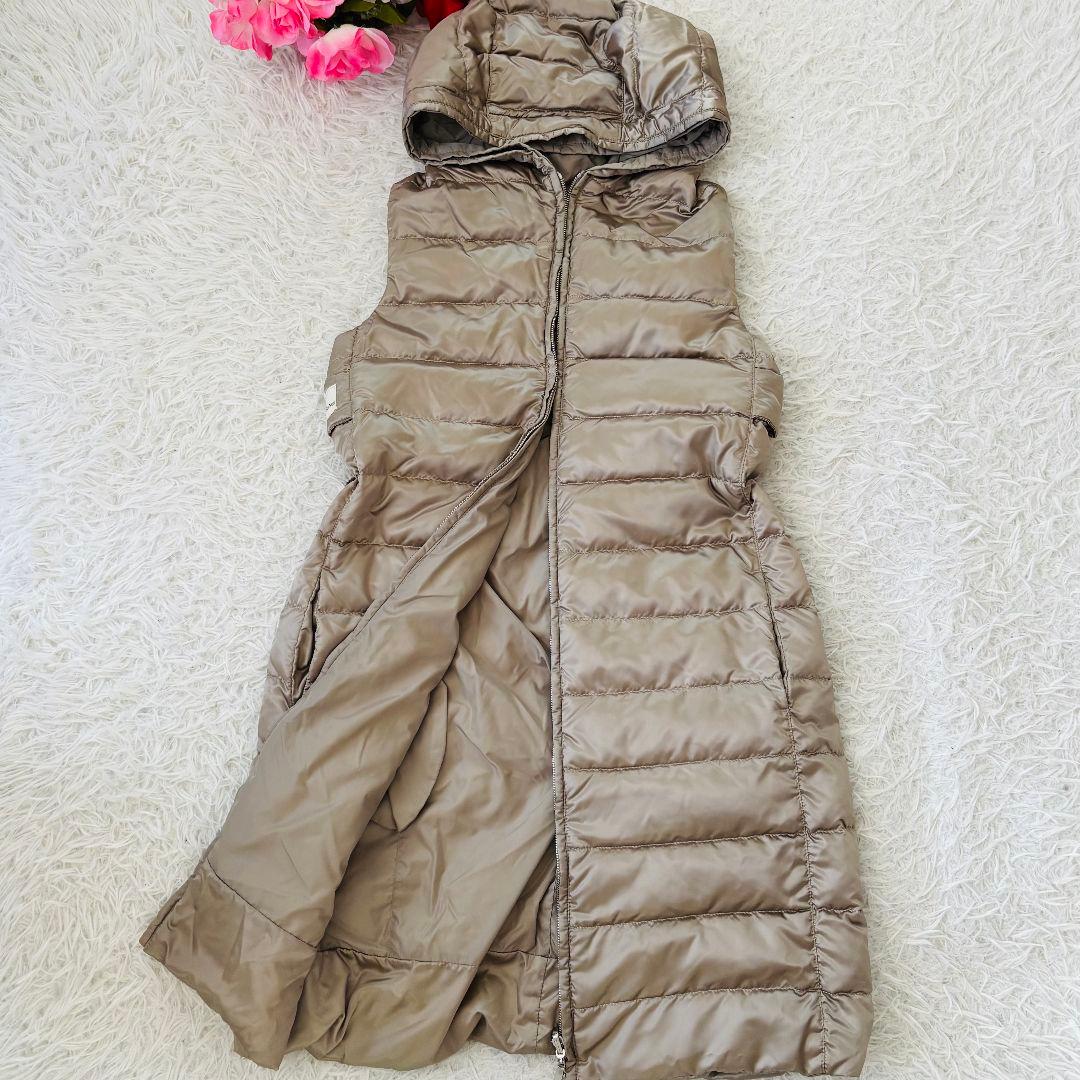 極美品　エスマックスマーラ　ロングダウンベスト38　リバーシブル　グレージュ
