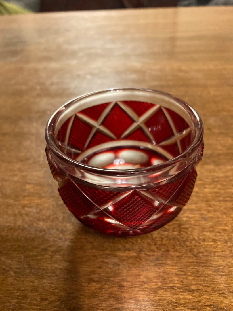 Ququany 薩摩切子 紅被せガラス切子猪口 木箱付き