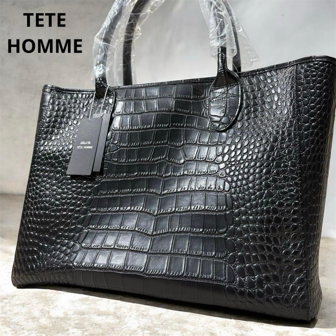 【新品未使用】テットオム/クロコダイル型押しカウレザートートバッグ/牛革/A4可