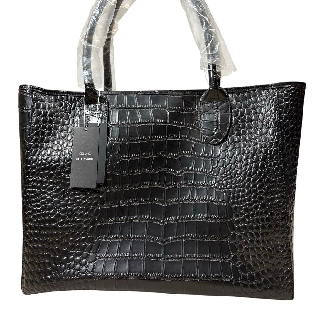 【新品未使用】テットオム/クロコダイル型押しカウレザートートバッグ/牛革/A4可