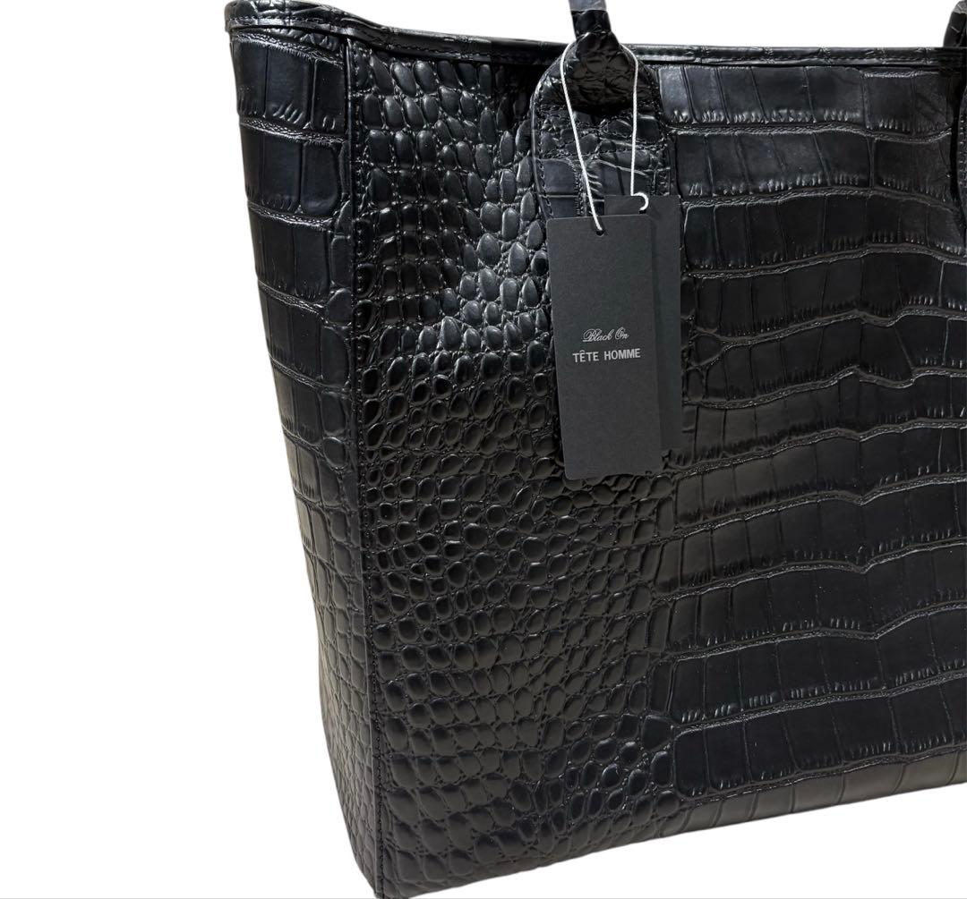 【新品未使用】テットオム/クロコダイル型押しカウレザートートバッグ/牛革/A4可