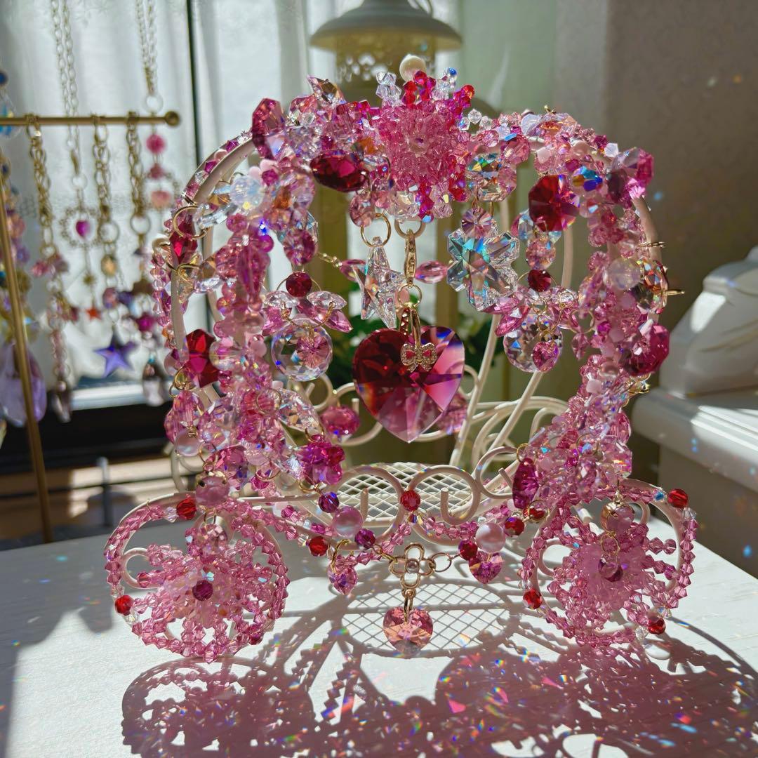 ボルドー40㎜ハート✩.*˚SWAROVSKI置き型サンキャッチャー