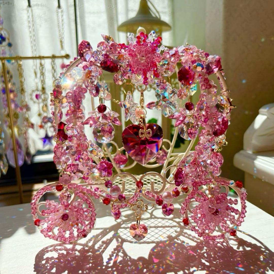 ボルドー40㎜ハート✩.*˚SWAROVSKI置き型サンキャッチャー