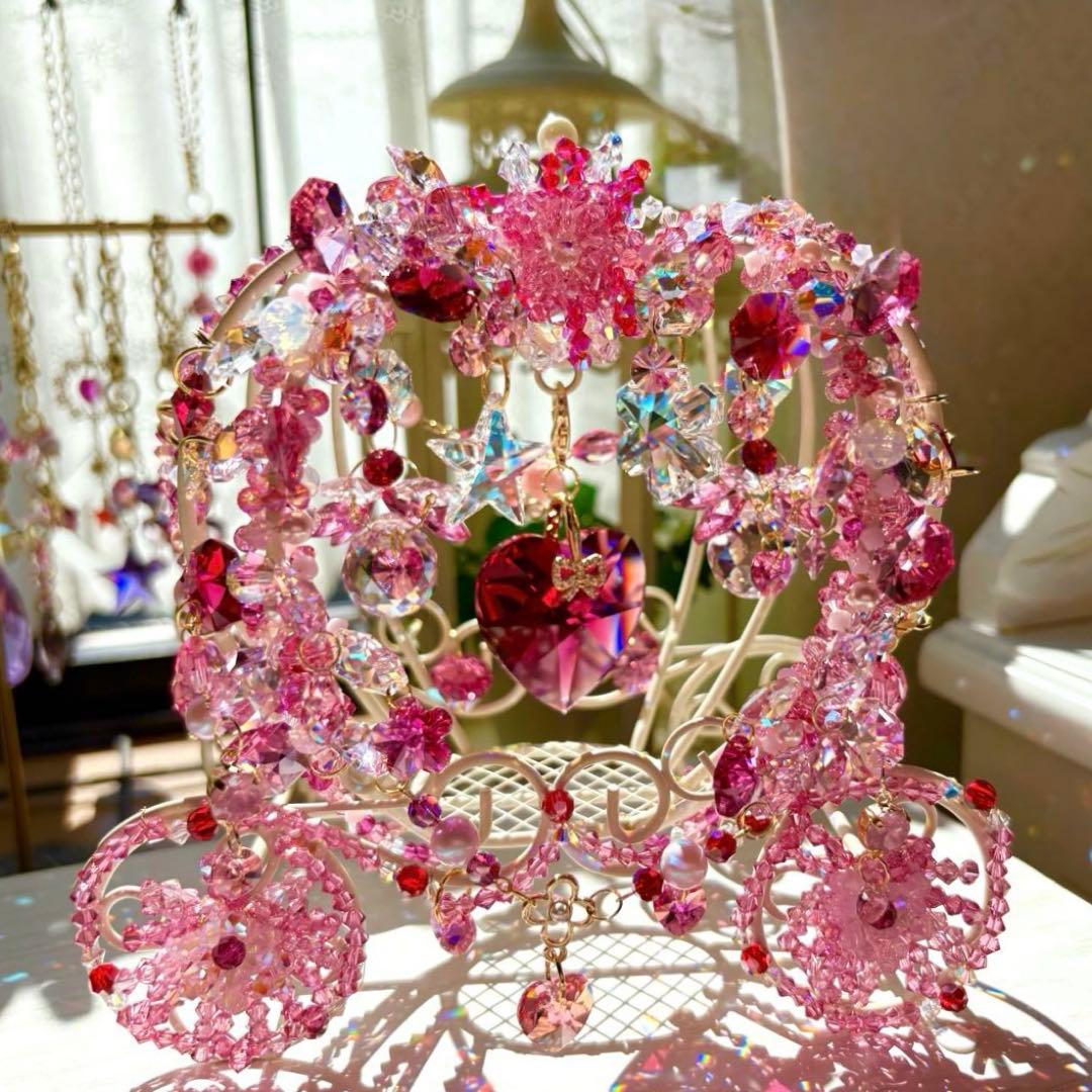 ボルドー40㎜ハート✩.*˚SWAROVSKI置き型サンキャッチャー