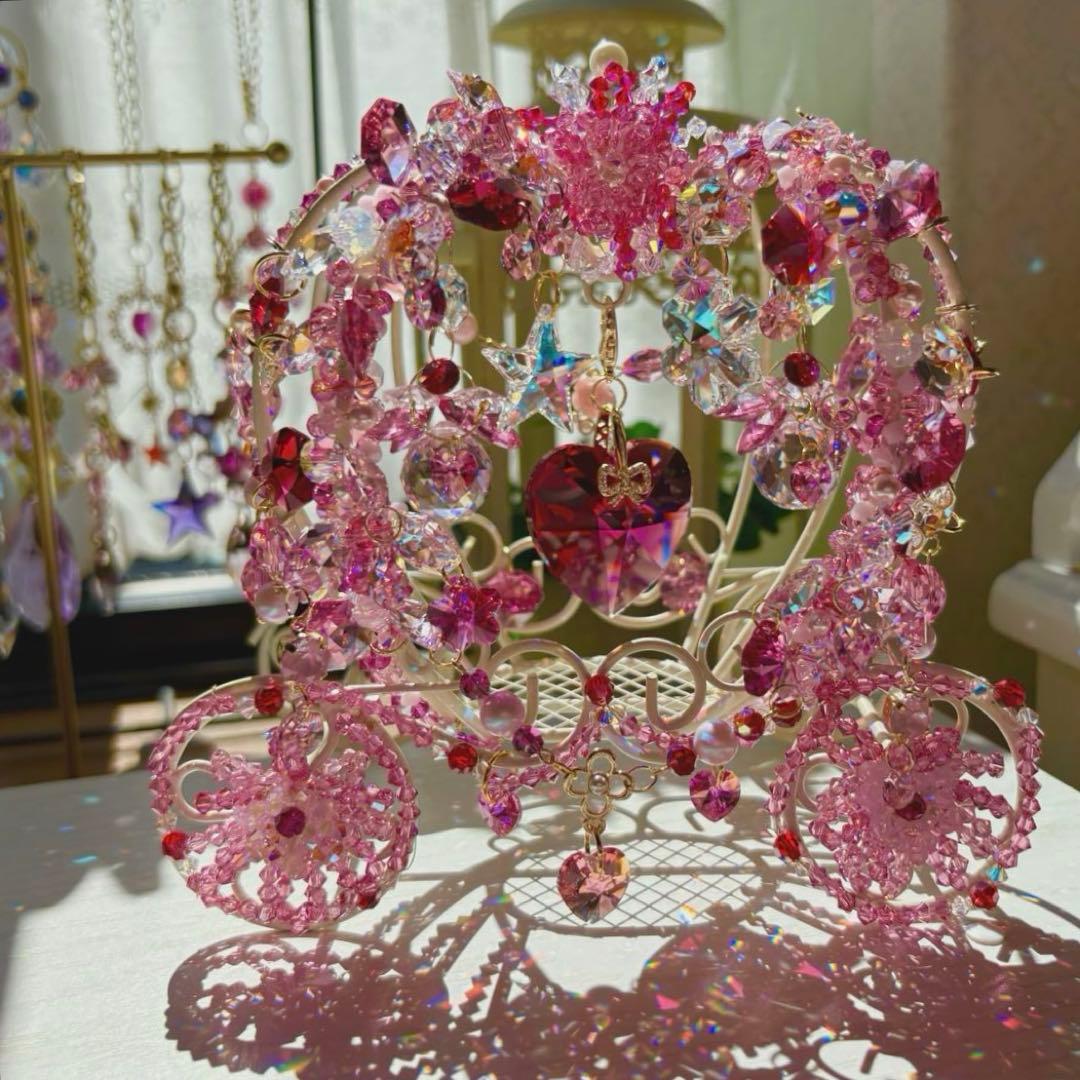 ボルドー40㎜ハート✩.*˚SWAROVSKI置き型サンキャッチャー