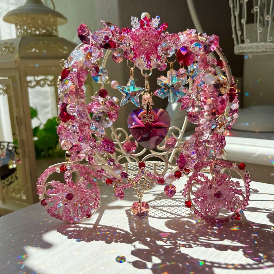 ボルドー40㎜ハート✩.*˚SWAROVSKI置き型サンキャッチャー