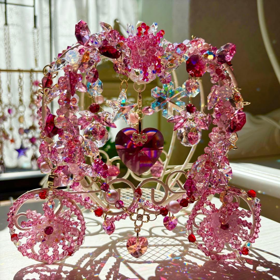 ボルドー40㎜ハート✩.*˚SWAROVSKI置き型サンキャッチャー