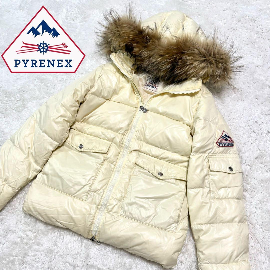 美品 2wayピレネックス ダウンジャケット M ロゴ ラクーンファー フード