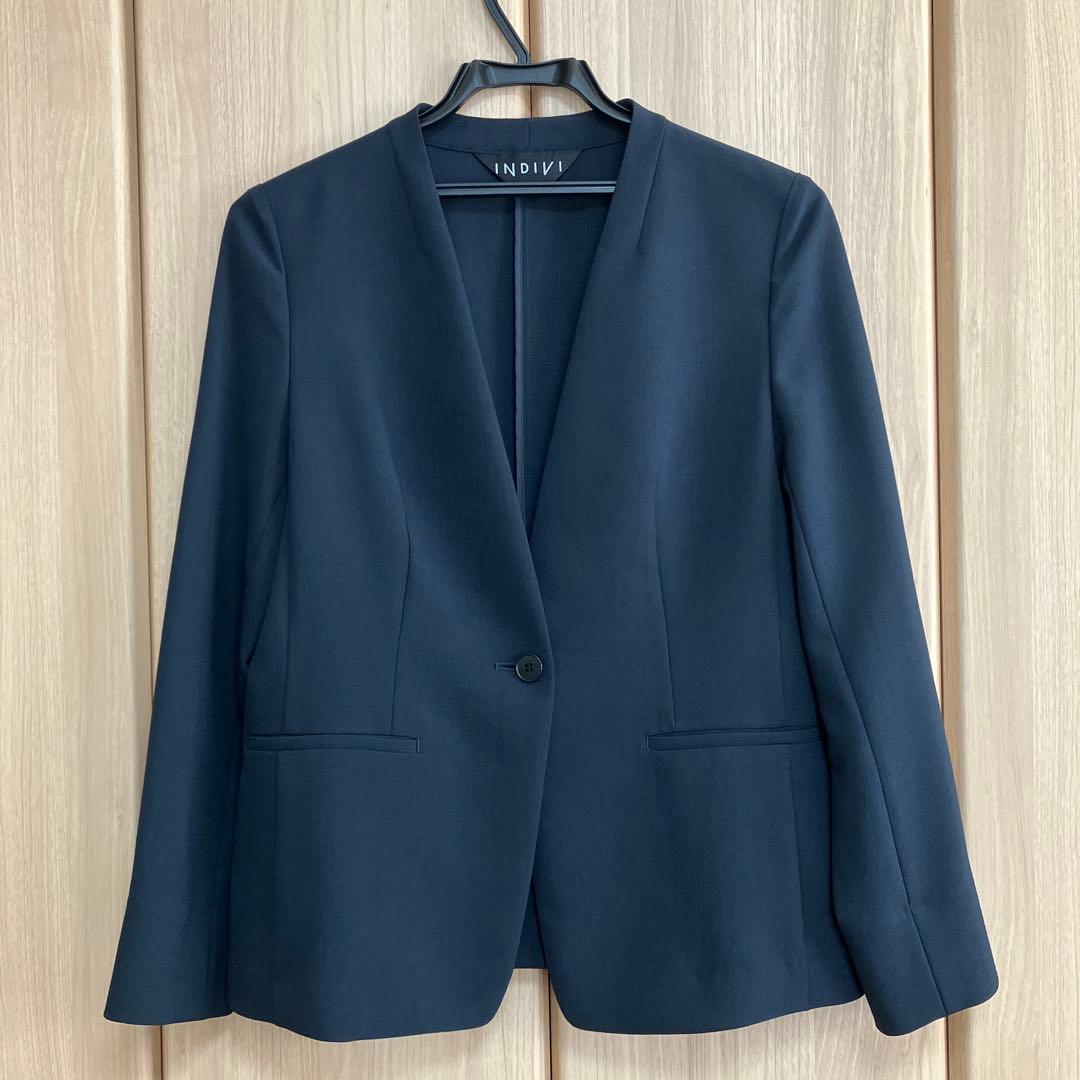 INDIVI 洗える 夏 スーツ 3点セット 38 ネイビー