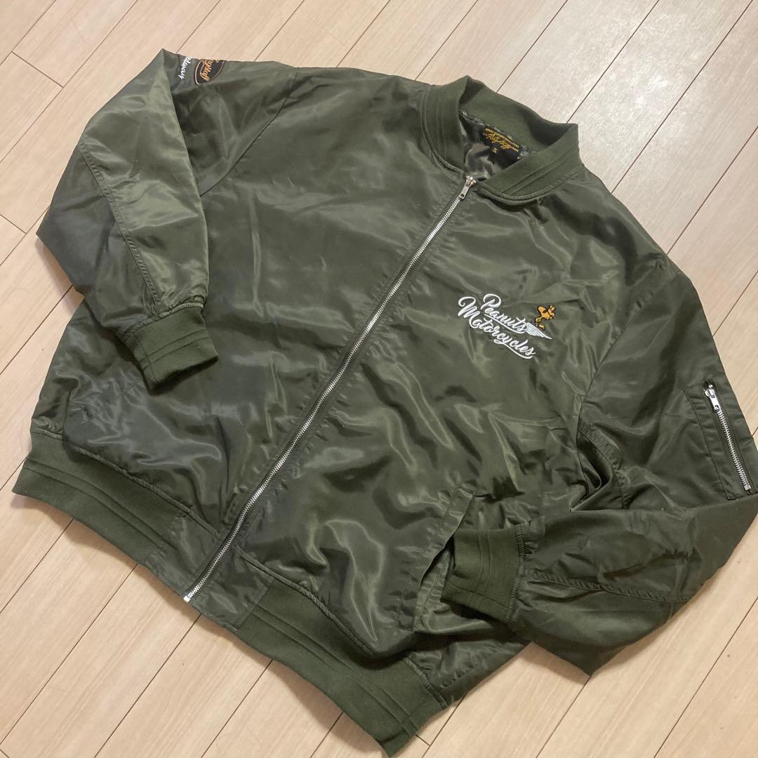 FLAGSTAFF×PEANUTS スヌーピーMA-1刺繍ジャケット カーキ