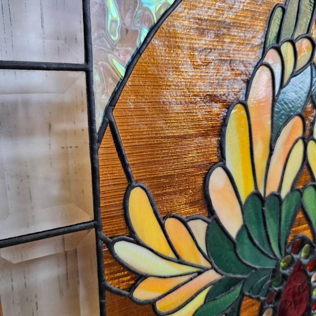 【p175/k】花柄 ステンドグラス 木製フレーム インテリア
