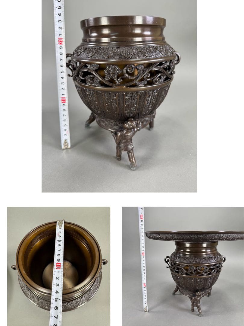 いけばな　池坊　鋳銅花器　陵山在銘 銅薄端　古流　未生流　龍生派 花瓶　華道具