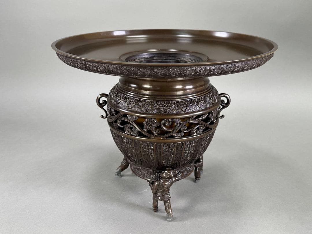 いけばな　池坊　鋳銅花器　陵山在銘 銅薄端　古流　未生流　龍生派 花瓶　華道具