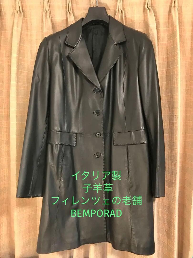 【イタリア製】【大きいサイズ】レザージャケット・コート黒 フィレンツェの老舗購入