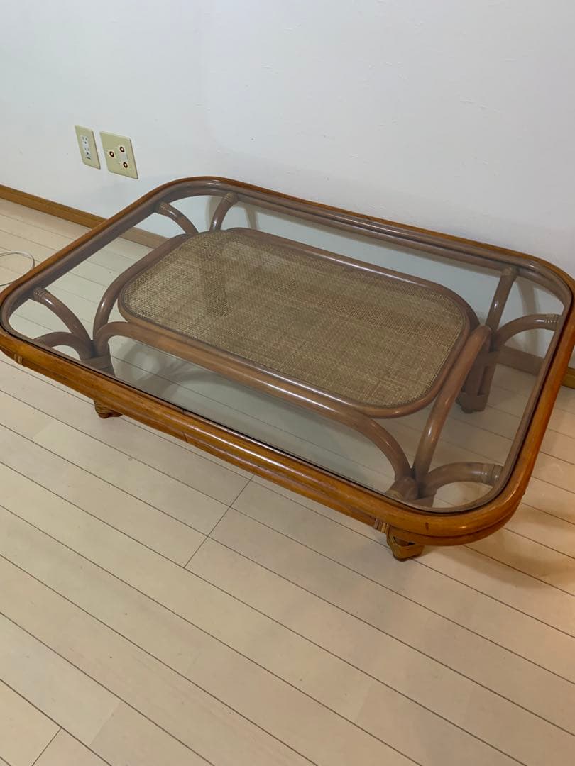 ラタン　テーブル　ヴィンテージ　ガラステーブル