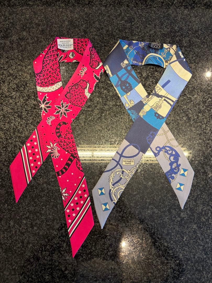 HERMES ツイリー 2本セット スカーフ エルメス オレンジ箱付き 美品