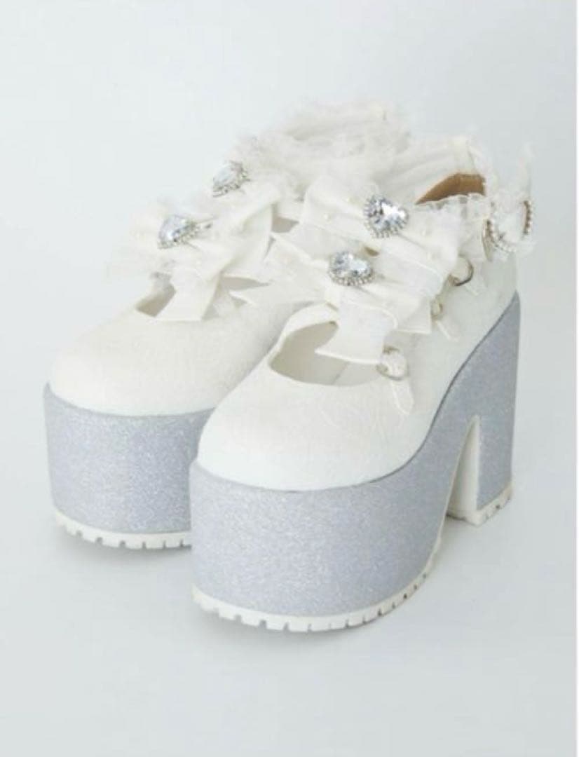 Ank Rouge アンクルージュ レース×合皮厚底シューズ ホワイト