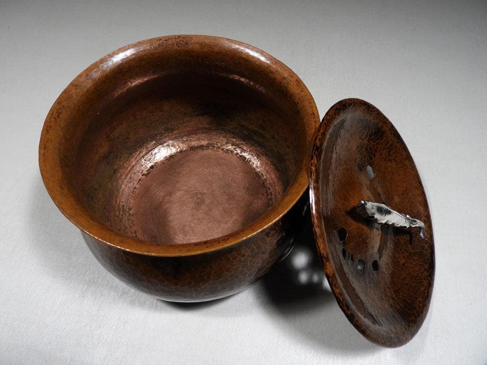 ●清雅堂造 別注一品物 西方正 打上 銅 建水 銀摘 さやえんどう 略歴栞 共箱