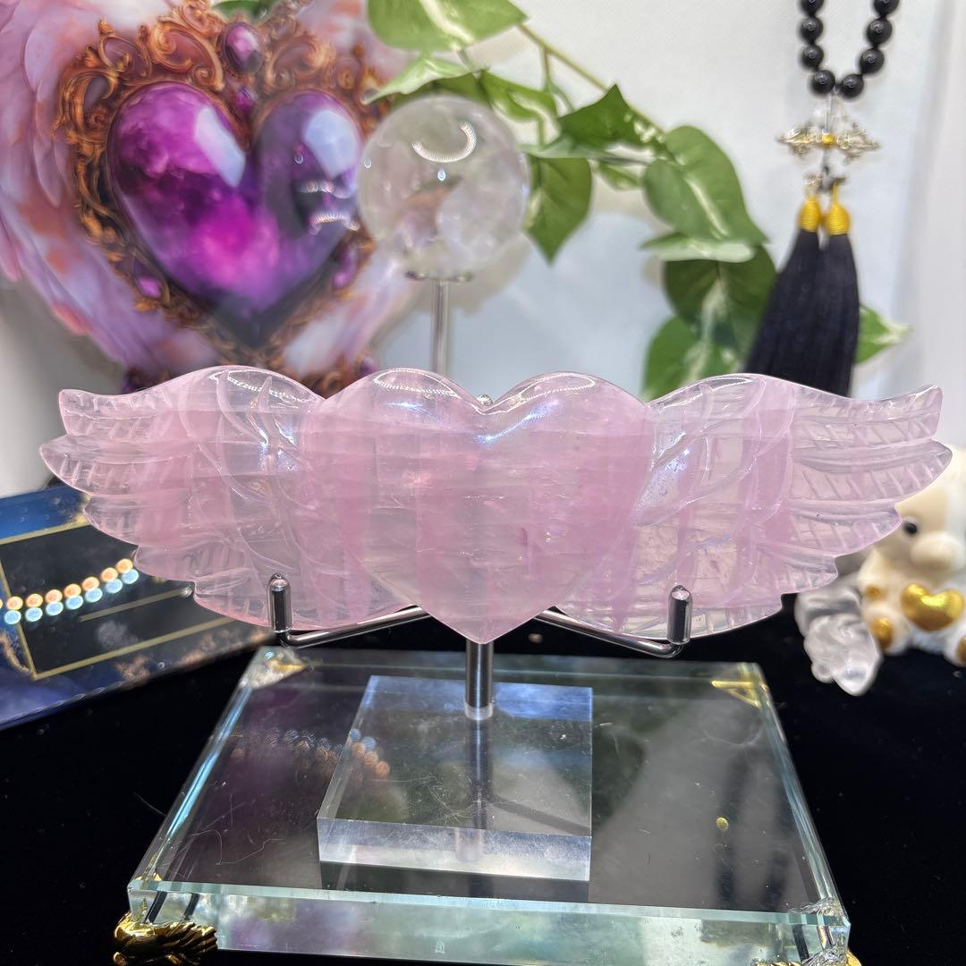 ローズクォーツハート天使の羽♡No.1082