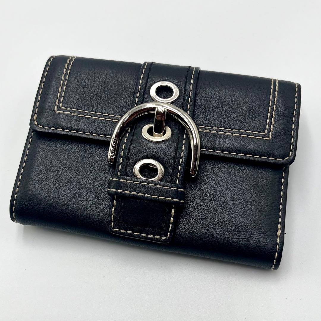 希少 コーチ 三つ折り財布 ソーホー ブラック コンパクトウォレット ベルト