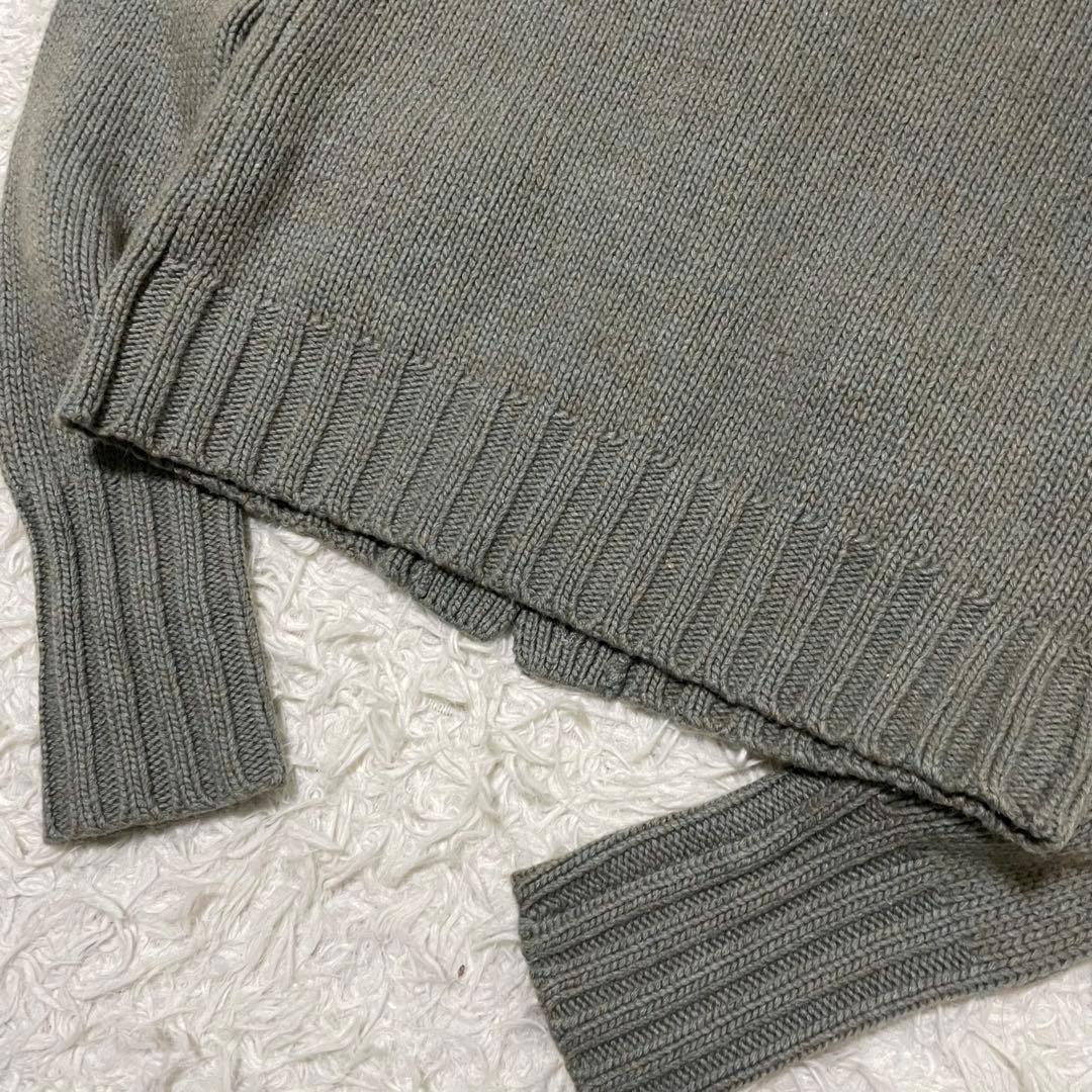 極美品/XL相当 ラルフローレン カシミヤ ケーブルニット レザー オリーブ色