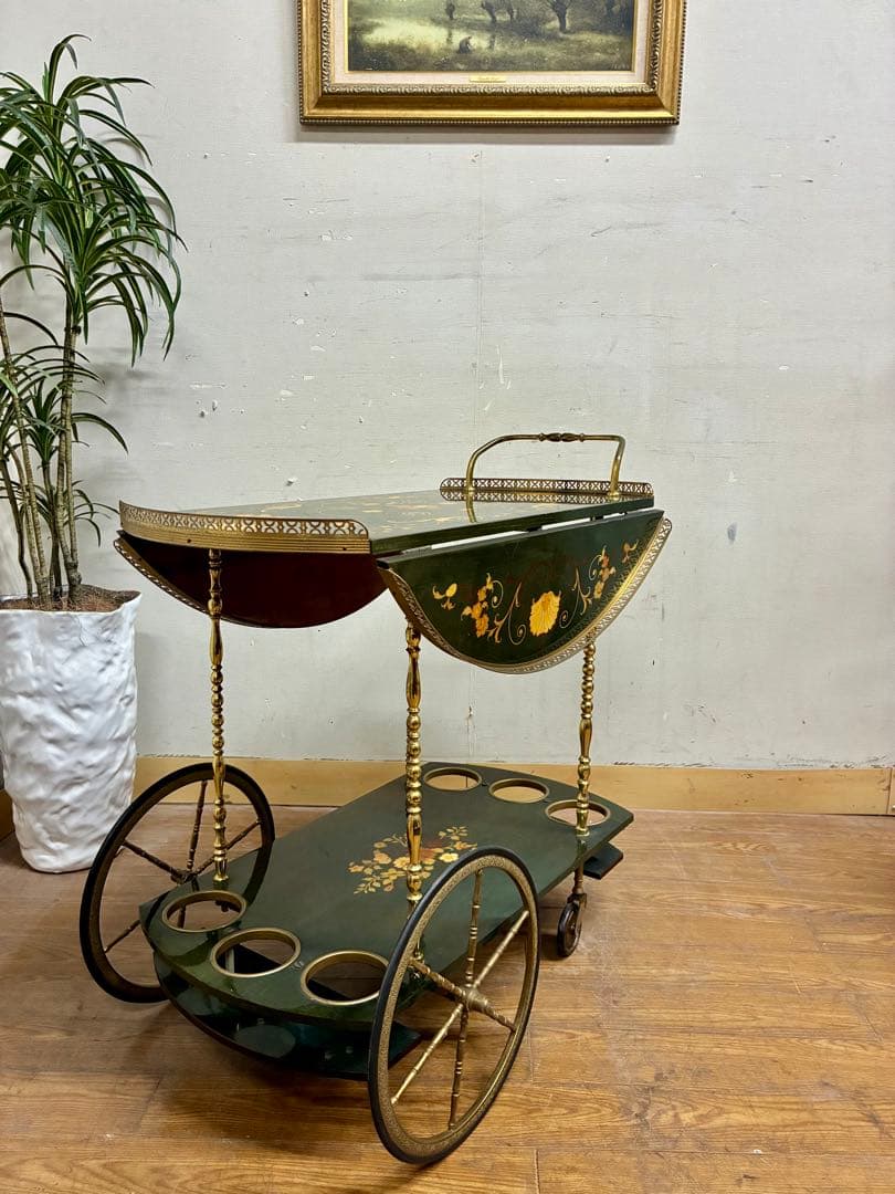 管444☆イタリア製☆アンティーク☆象嵌細工☆キッチンワゴン
