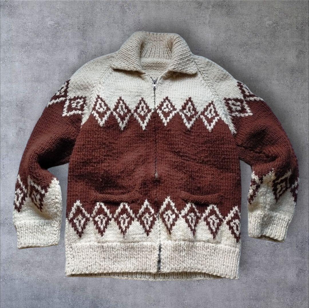 Vintage 60 70s ダイヤ柄 カウチンセーター