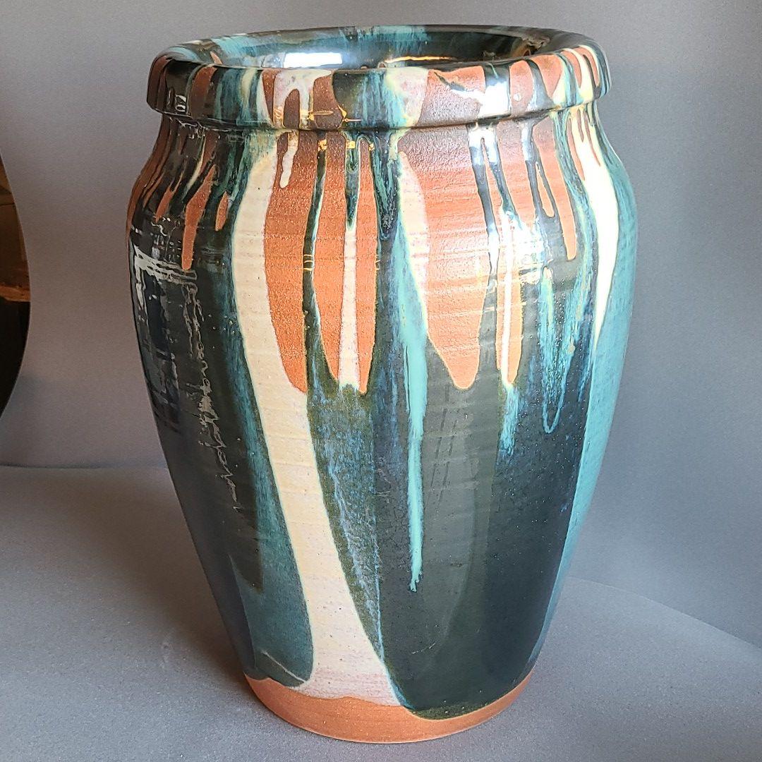 信楽焼傘立て  三彩流し 高さ４７cm