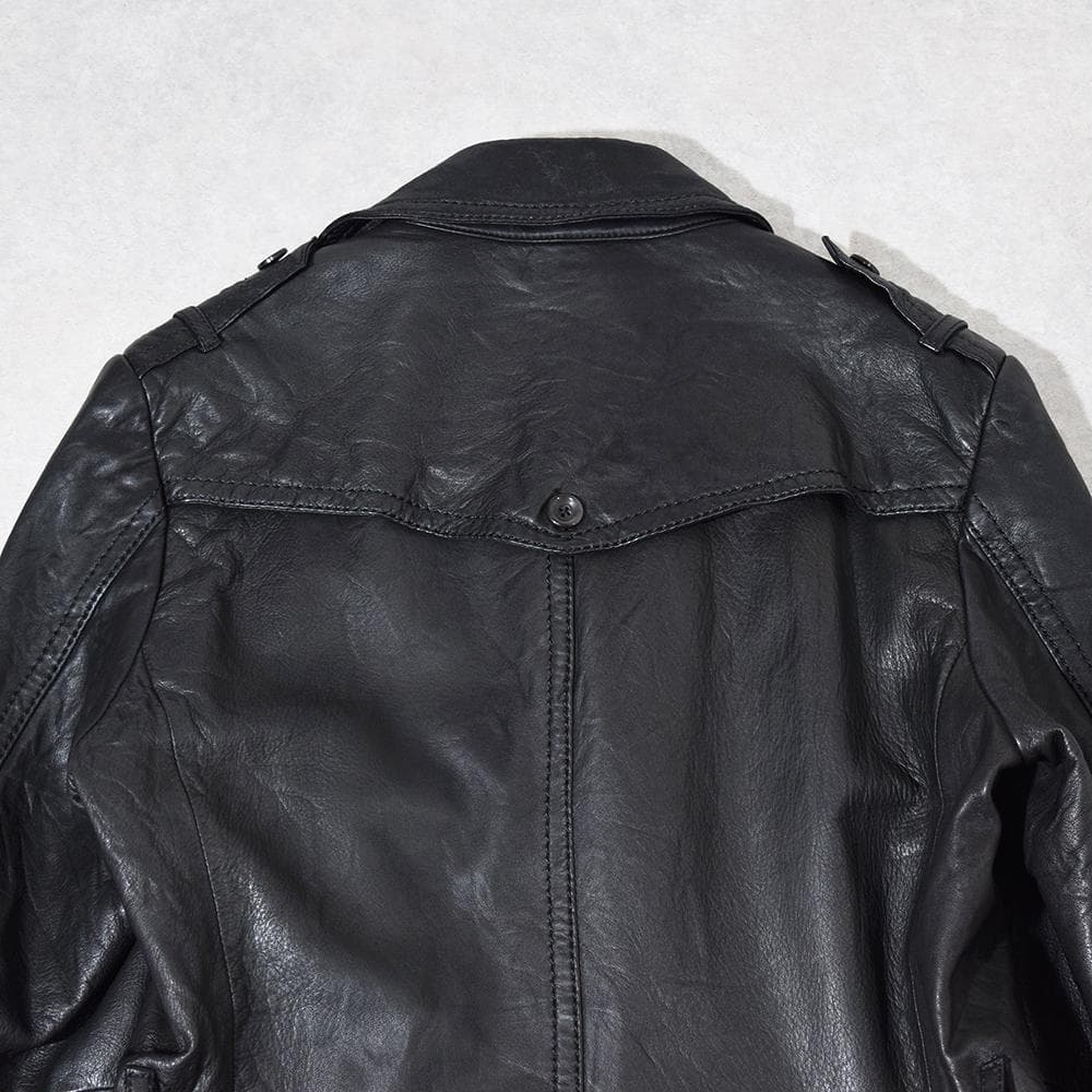 y2k TORNADO MART シワ加工 羊革 レザーコート 裏地ツイード 黒