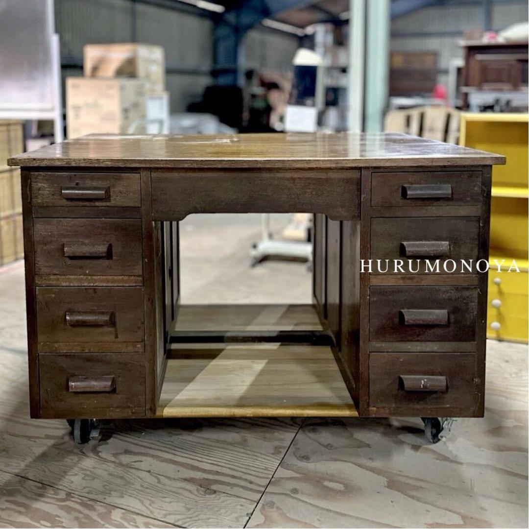 SNT1058 レトロ アンティーク 両袖デスク 机 テーブル 木製 作業台