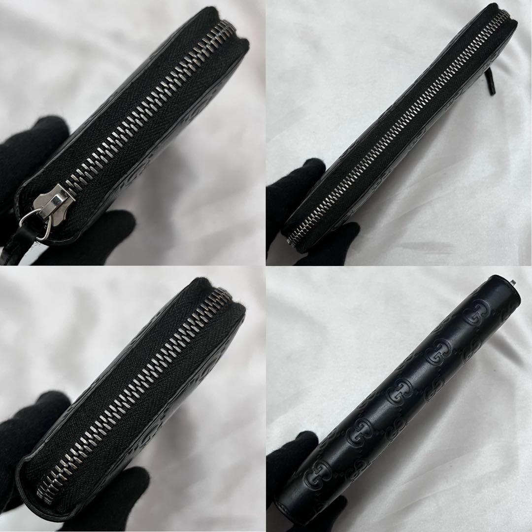 ◇箱付き極美品◇グッチ シマレザー ラウンドジップ長財布　ブラック　307987