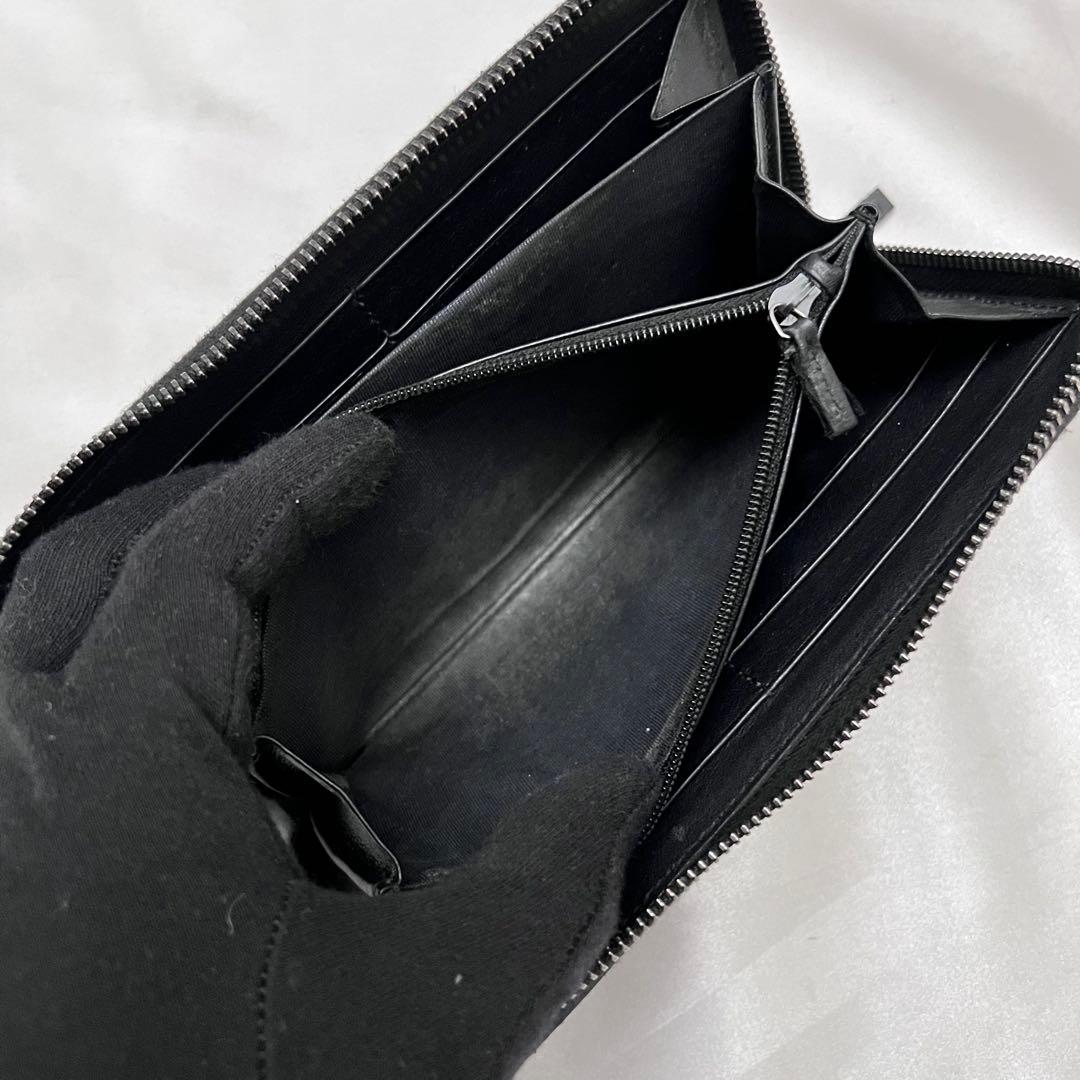 ◇箱付き極美品◇グッチ シマレザー ラウンドジップ長財布　ブラック　307987