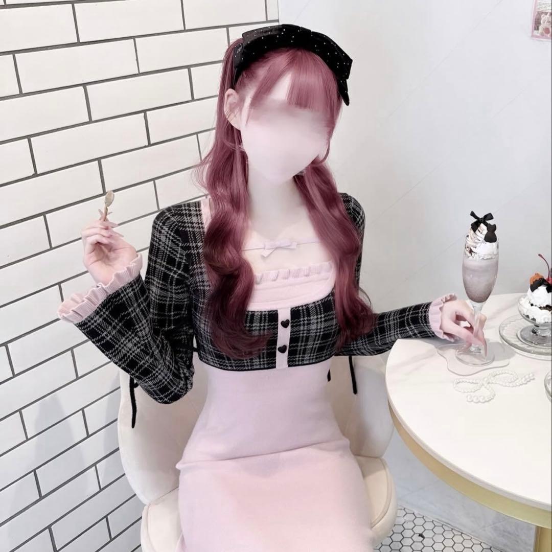 ハニーミュウ チェックリボンドッキングワンピース ピンク honey mew