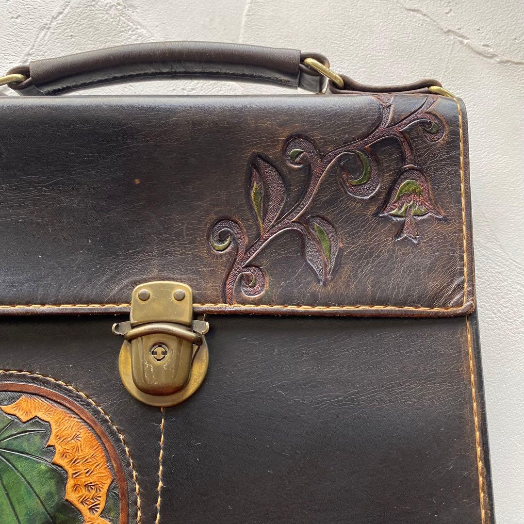 レザー カービング 書類バッグ ビジネスバッグ 手縫い 革細工 レザークラフト