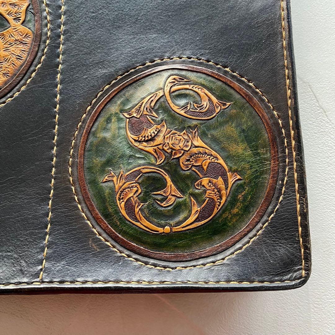 レザー カービング 書類バッグ ビジネスバッグ 手縫い 革細工 レザークラフト