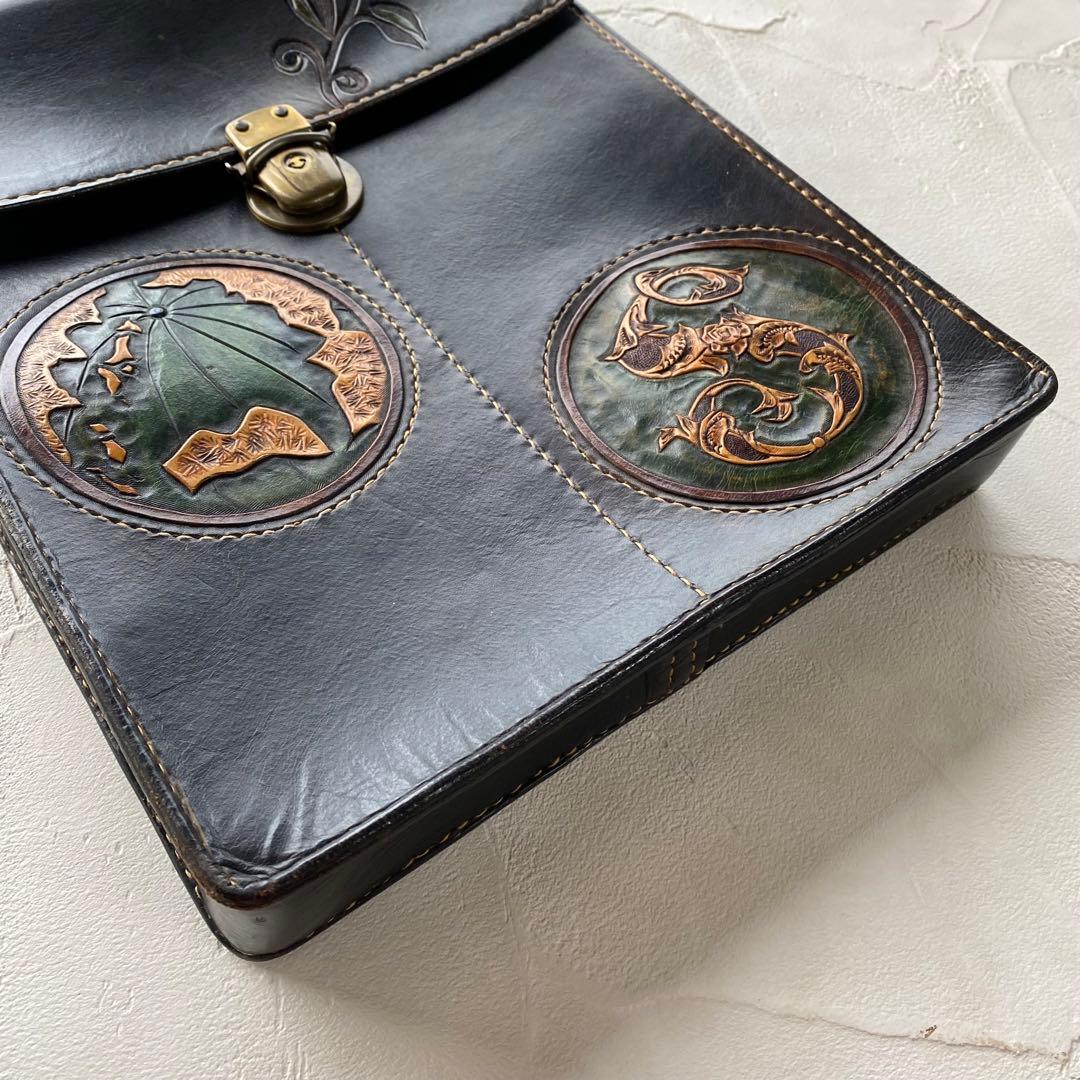 レザー カービング 書類バッグ ビジネスバッグ 手縫い 革細工 レザークラフト