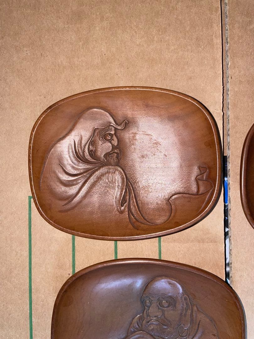 芳嶺　菓子皿　茶器　杉浦芳嶺　達磨？　木製 茶托 5枚　煎茶　彫刻