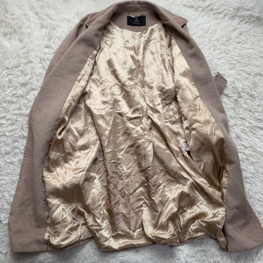 美品XLサイズ相当カシミヤ100% イネド　ベルテッドコート　ロング　ベージュ