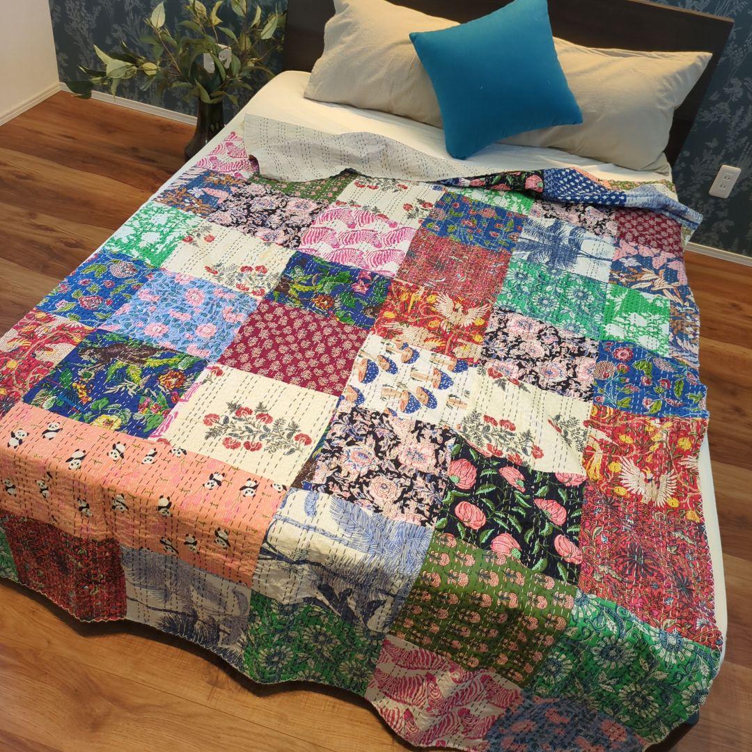 105ꕤ︎︎パッチワーク 手作りカンタキルト プリント マルチカバー 手作り