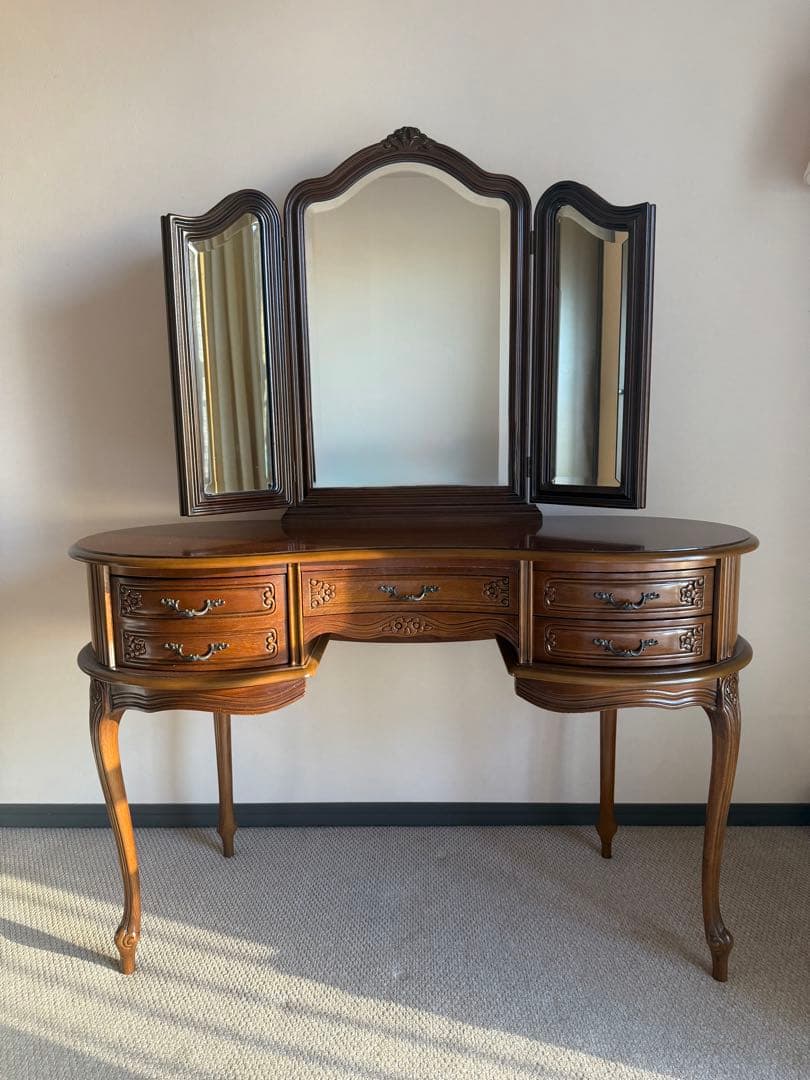 イタリア製　ドレッサー　猫脚　 鏡台　三面鏡　美品