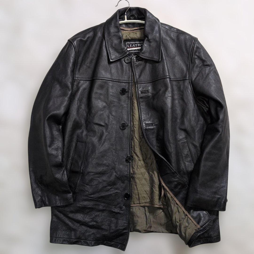 極上のシボ革★ヴィンテージ カーコート ライナー付 黒 実寸XL相当 超良品