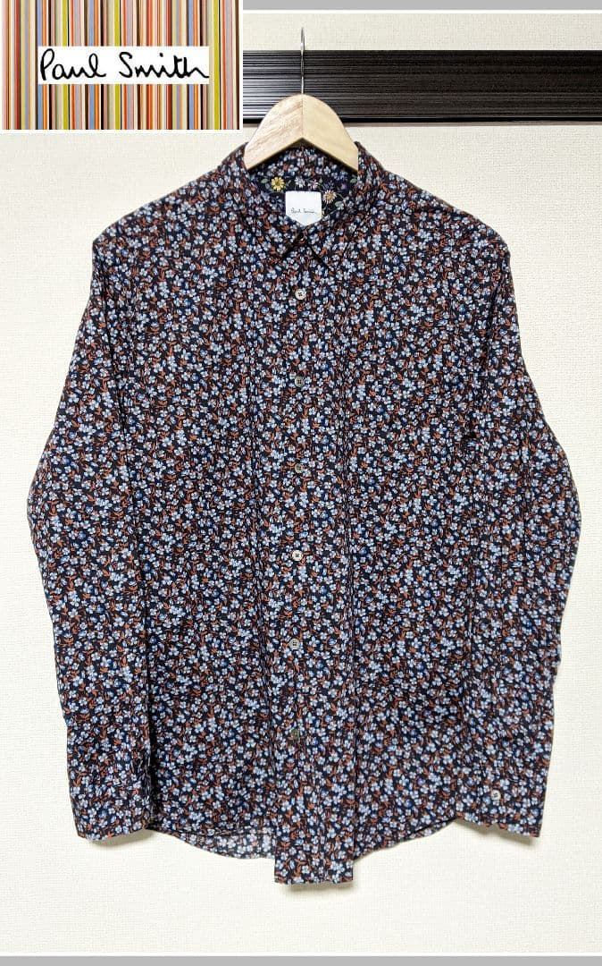 【Paul Smith】花柄シャツ/総柄/金ボタン/ビッグ/日本製/ロゴ/美品