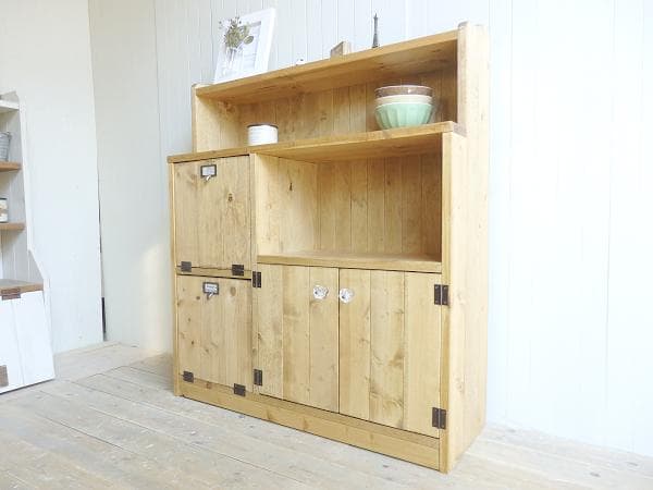 サイズデザインオーダー可！２バッタン観音扉キャビネットナチュラルブラウン受注製作