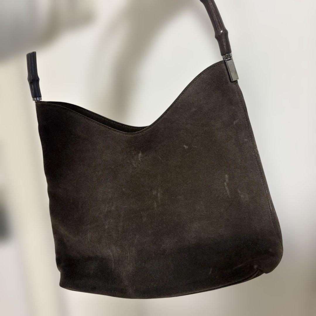 GUCCI 濃茶　バックスキン　バンブーバッグ