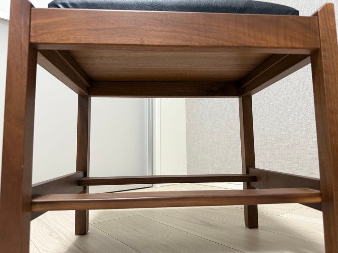 スツールとサイドテーブルの2WAY天然木ウォールナット ソフトレザー 日本製