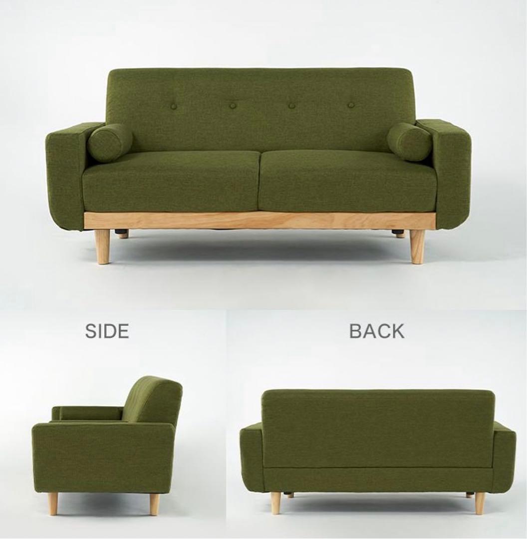 美品！LOWYAグリーンファブリック2〜2.5掛けソファ