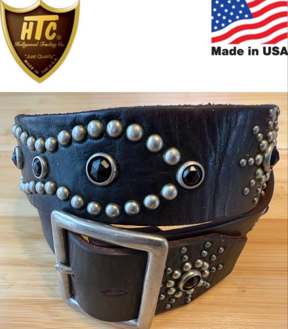 ⭐️HTC⭐️ピーナッツ⭐️ブラック(茶芯)レザー&ストーン⭐️シルバースタッズ⭐️34