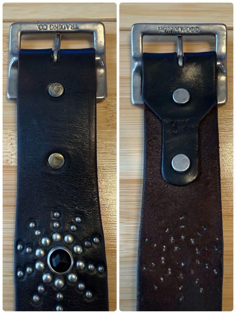 ⭐️HTC⭐️ピーナッツ⭐️ブラック(茶芯)レザー&ストーン⭐️シルバースタッズ⭐️34