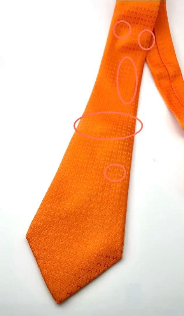 美品 エルメス ネクタイ ハイブランド H柄 ファソネ 高級 レア オレンジ