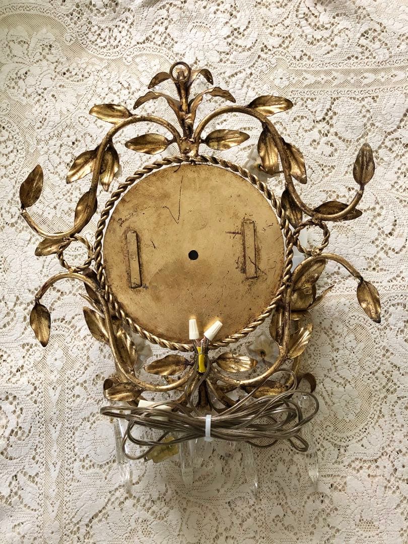 再再値下　豪華　ヴィンテージITALY 薔薇&クリスタル装飾♪燭台ランプ付壁掛鏡